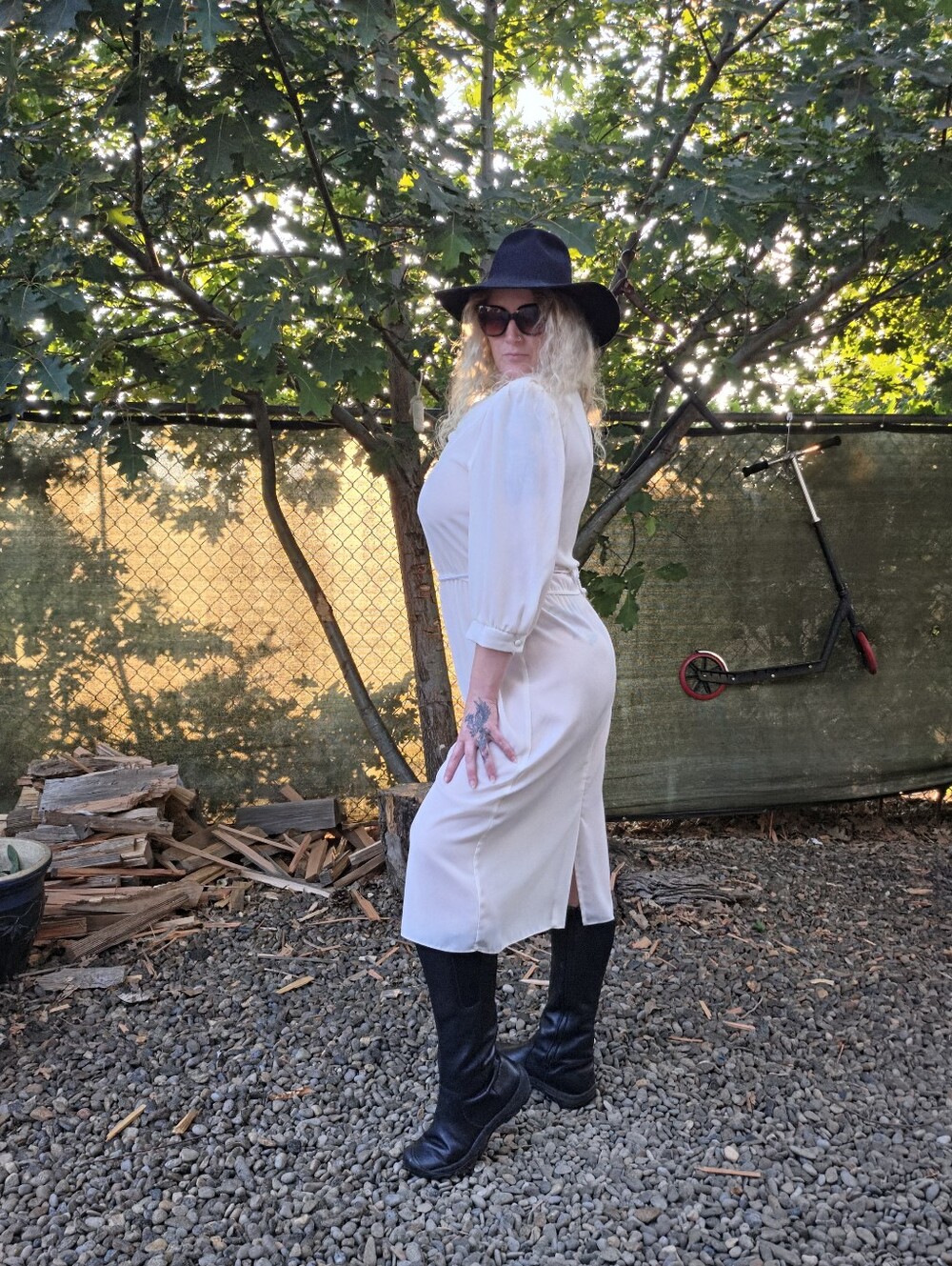 Vtg 80's Cream Semi Sheer Midi Dress Draped Collar Retro Bridal Grecian Classic